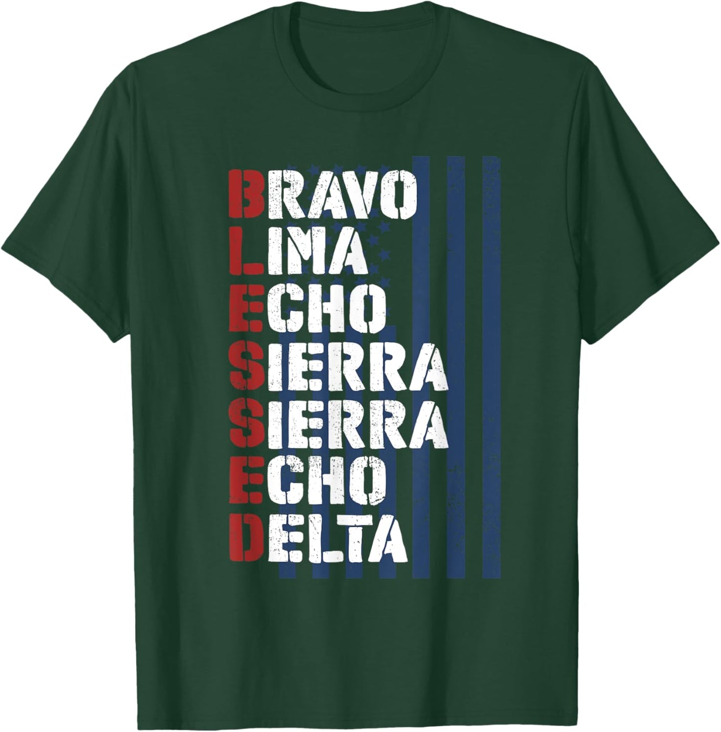 Blessed Military Alphabet Letters for Patriotic Christian T-Shirt - T-Shirt | Forest