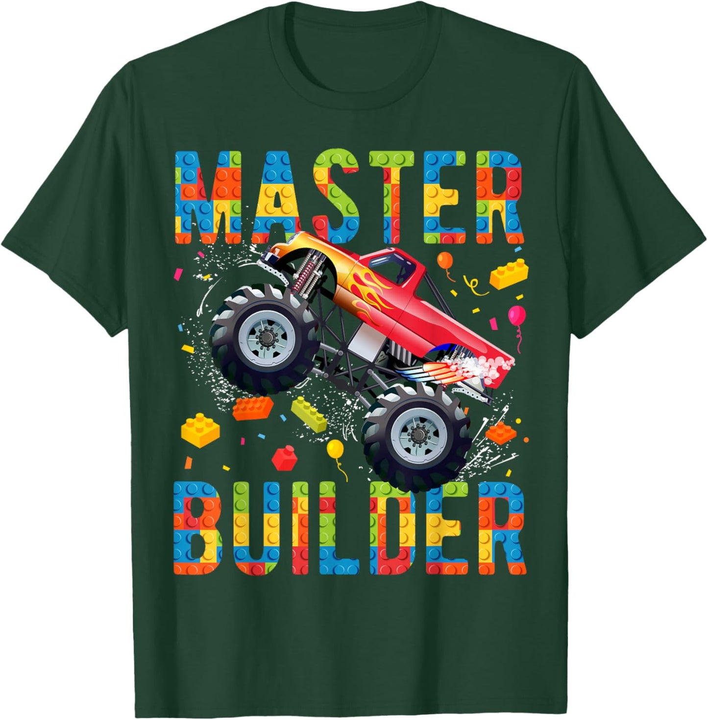 Master Builder Building Blocks Monster Truck T-Shirt - T-Shirt | Forest