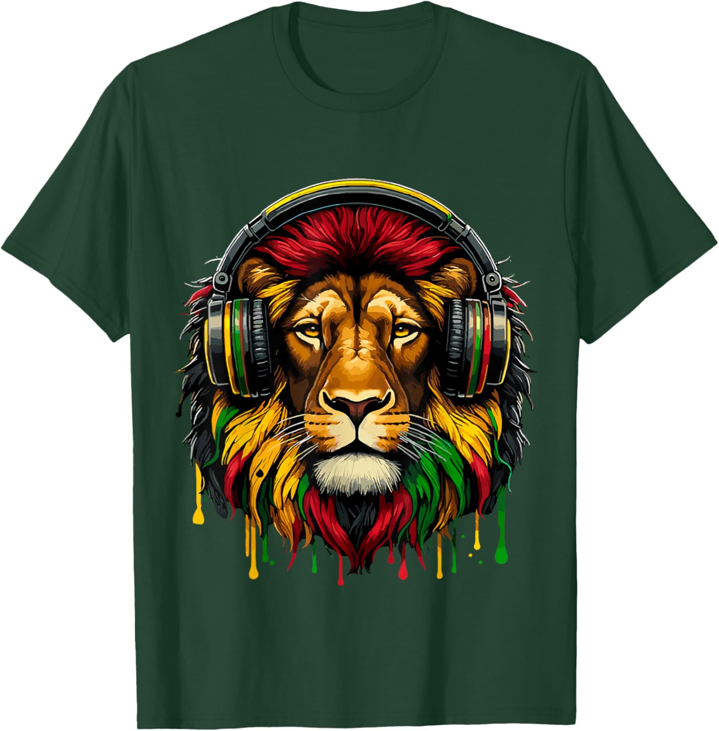 Rasta Raggae Jamaica Music Headphones Lion of Judah T-Shirt - T-Shirt | Forest