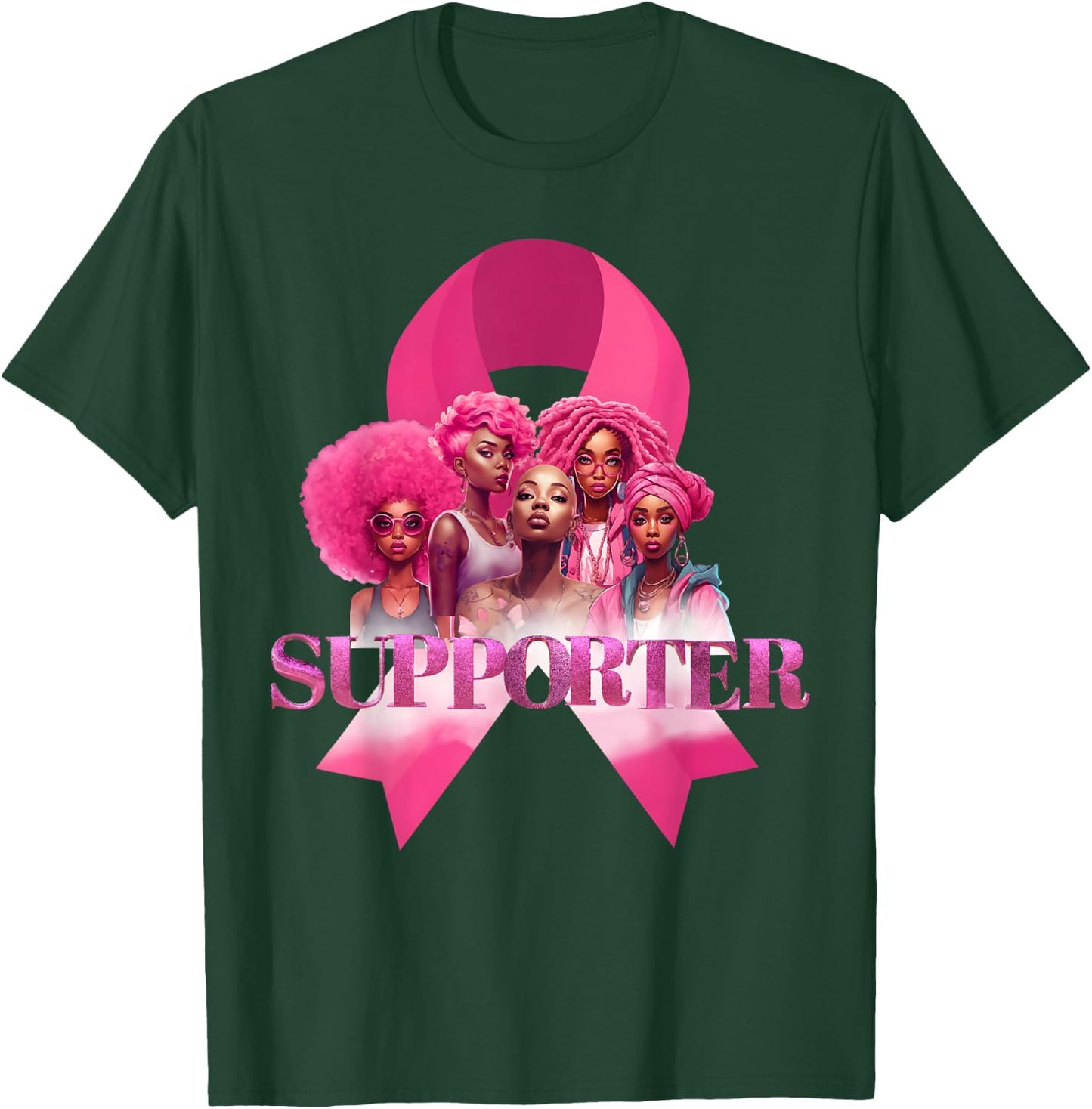Breast Cancer Supporter Black Women In October We Wear Pink T-Shirt - T-Shirt | Forest