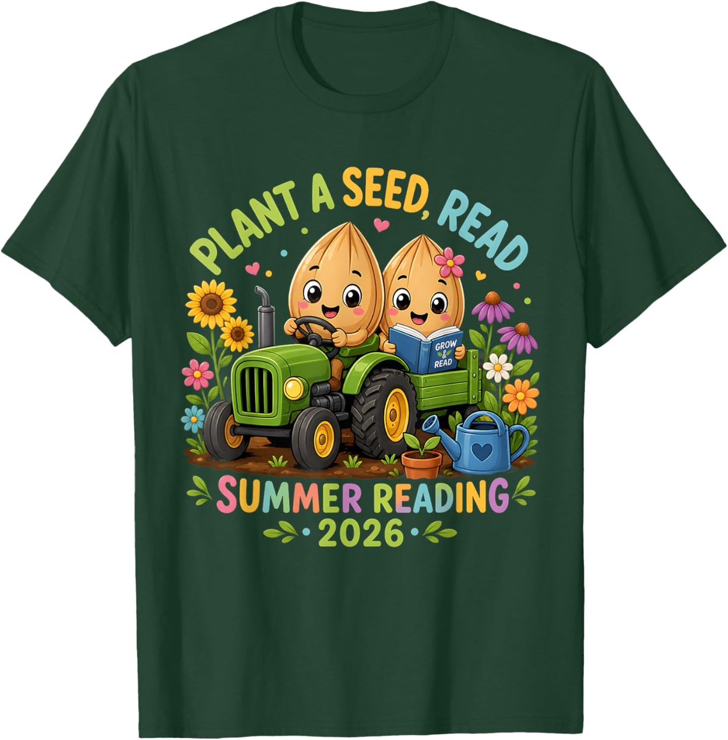Plant A Seed Read 2026 Summer Reading Floral Farm Tractor T-Shirt - T-Shirt | Forest