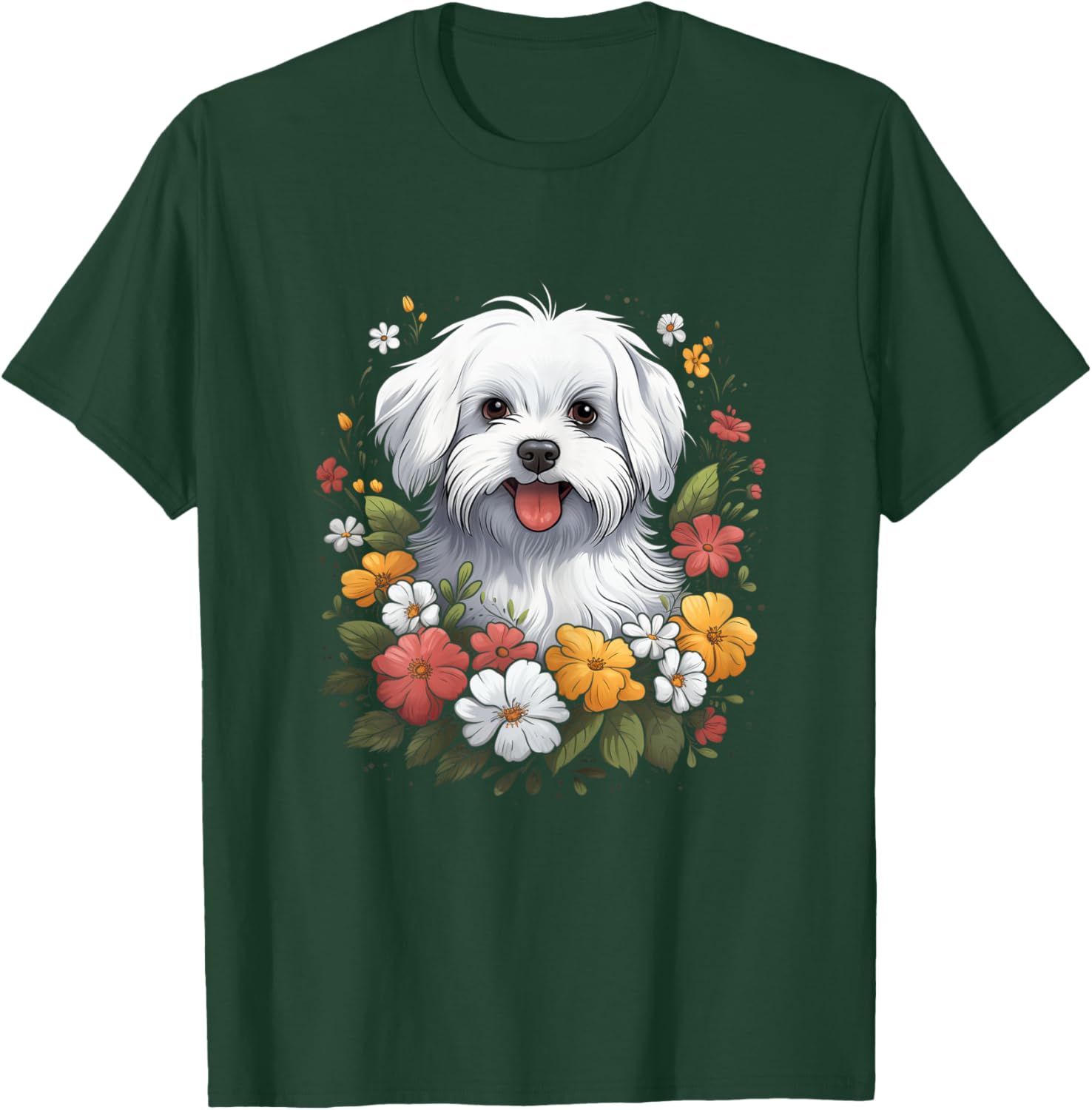 Maltese Mom Floral Dog Lover Vintage Flowers Cute T-Shirt - T-Shirt | Forest