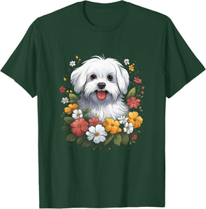 Maltese Mom Floral Dog Lover Vintage Flowers Cute T-Shirt - T-Shirt | Forest