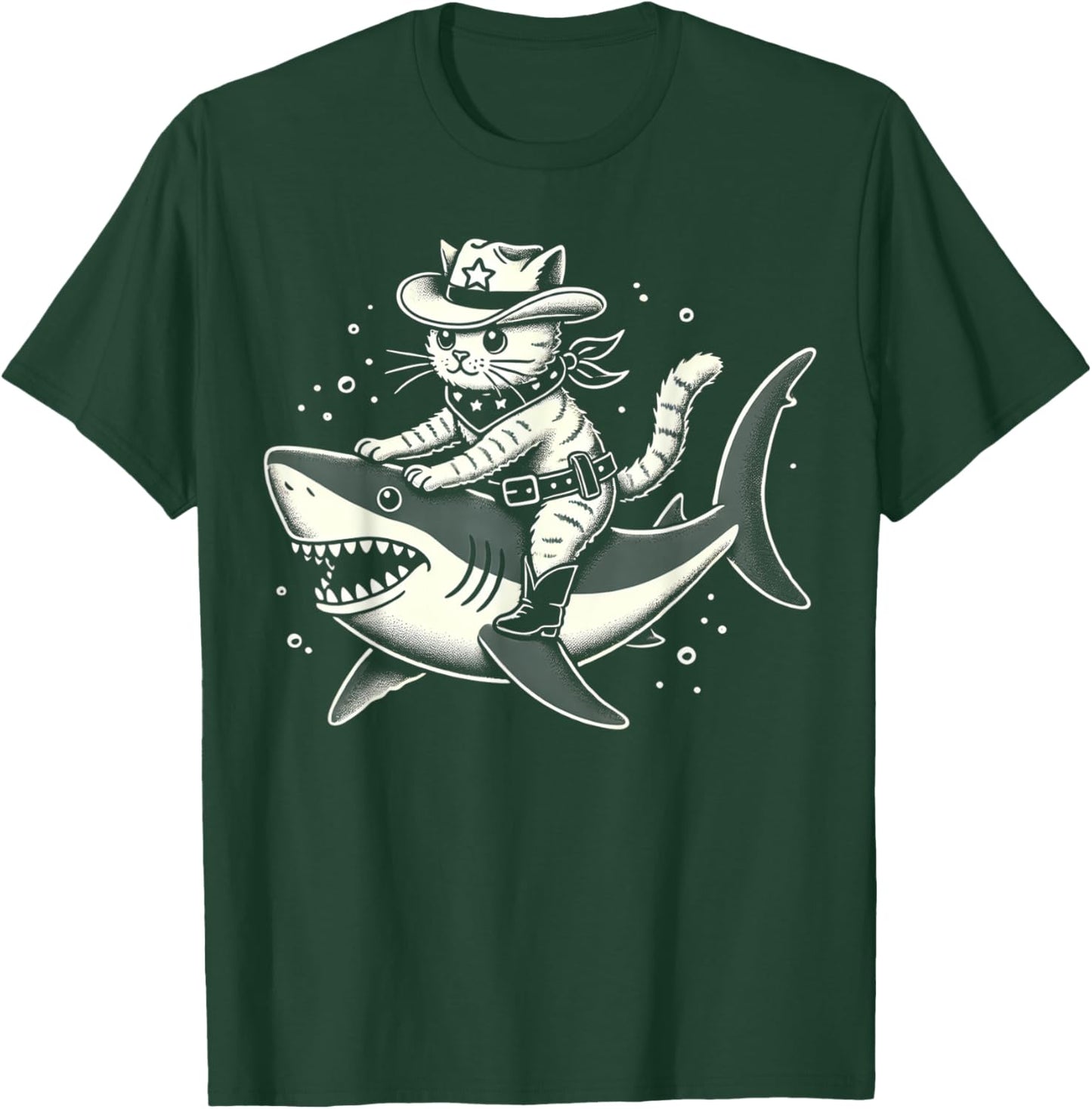 Cat Cowboy on Shark T-Shirt - T-Shirt | Forest