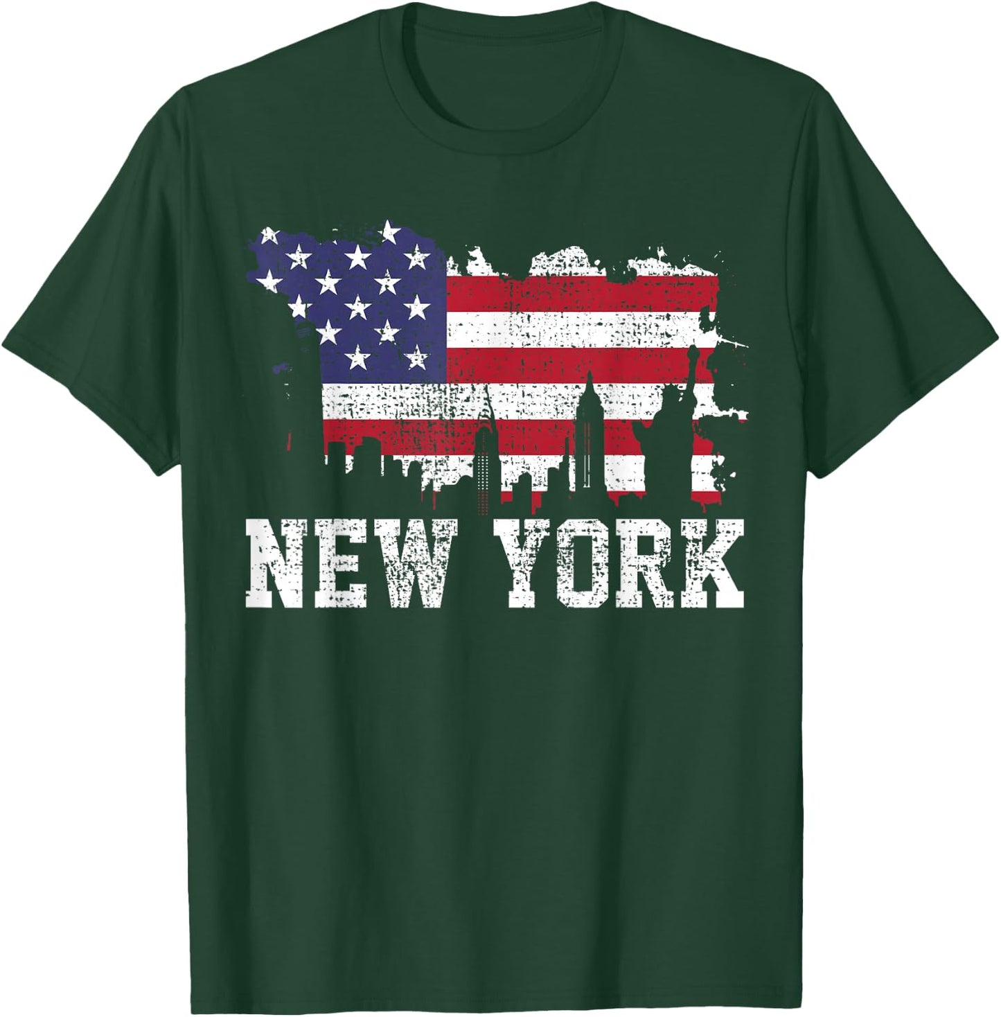 Vintage New York City NYC Skyline USA Flag America Gift T-Shirt - T-Shirt | Forest