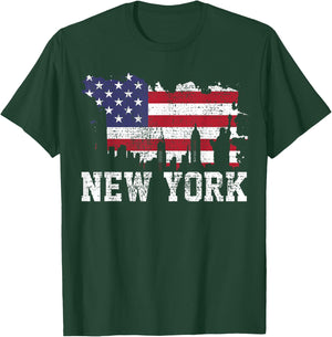 Vintage New York City NYC Skyline USA Flag America Gift T-Shirt - T-Shirt | Forest