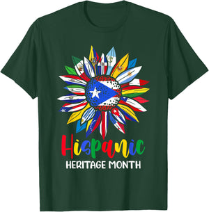 Hispanic Heritage Month Puerto Rico Flag Sunflower Latino T-Shirt - T-Shirt | Forest