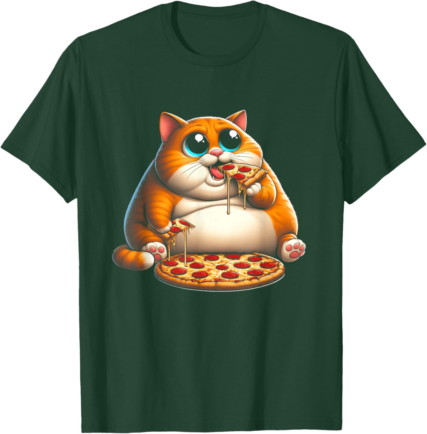 Funny Fat Cat Eating Pizza Fast Food Art Meme Animal Lover T-Shirt - T-Shirt | Forest