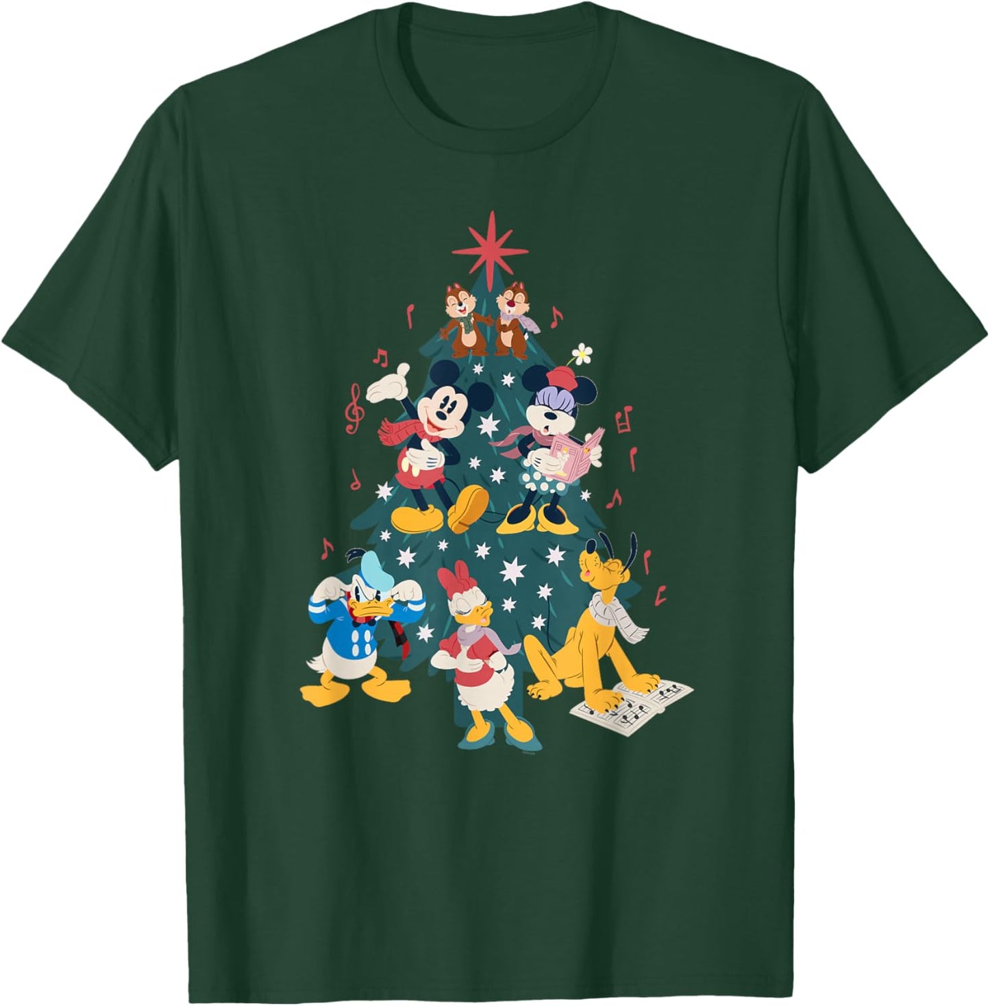 Disney Mickey & Friends Holiday Retro Christmas Tree Carols T-Shirt - T-Shirt | Forest