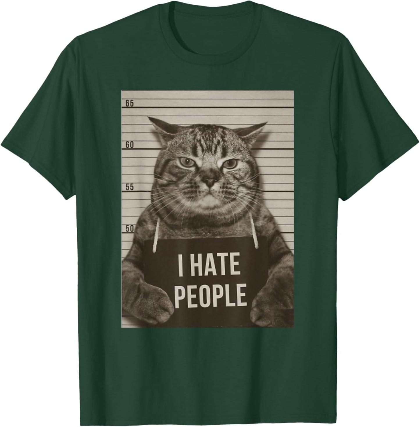 Funny Cat Police Mugshot I Hate People T-Shirt - T-Shirt | Forest
