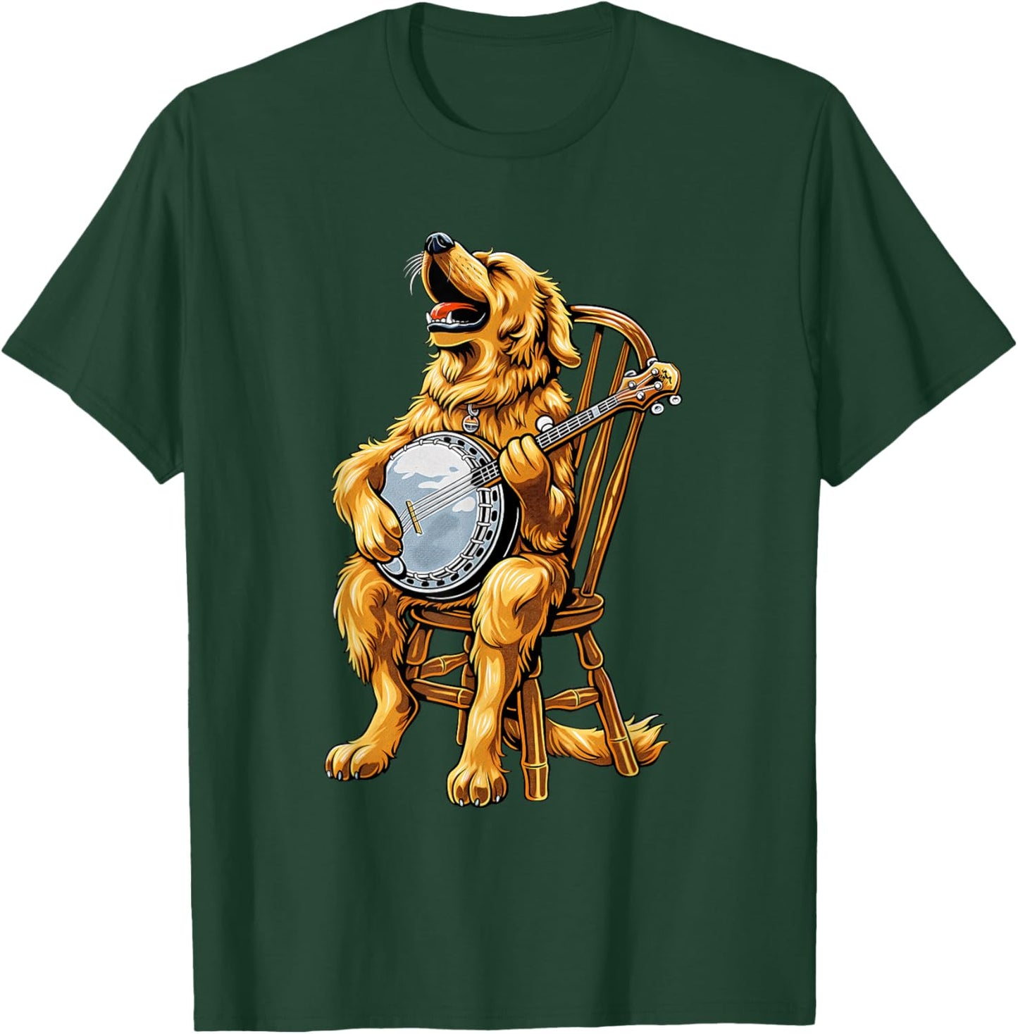 Golden Retriever Dog Bluegrass Banjo Player T-Shirt - T-Shirt | Forest