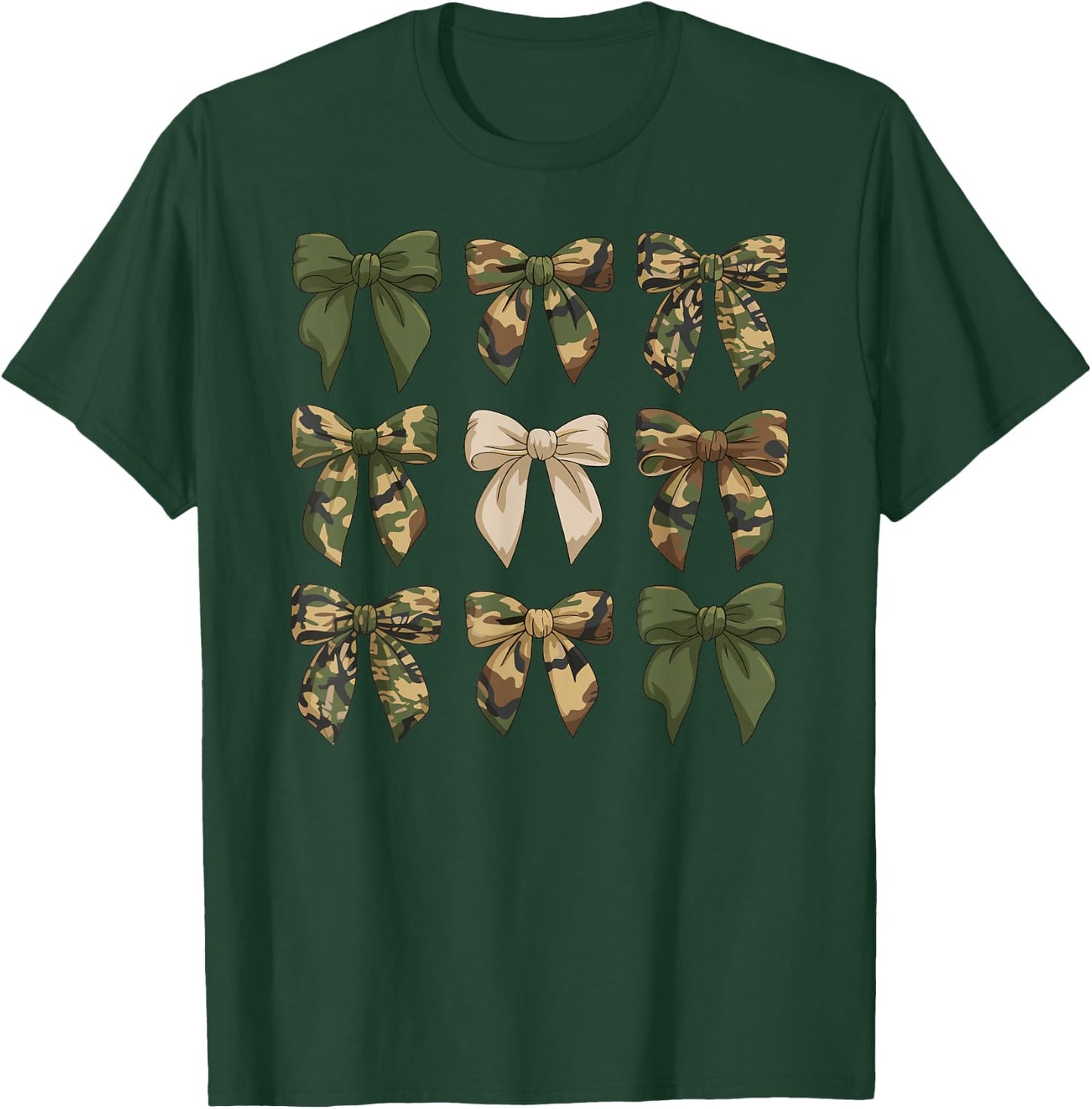 Camouflage Old Camo Bow Cute Country Hunting Women Girl T-Shirt - T-Shirt | Forest