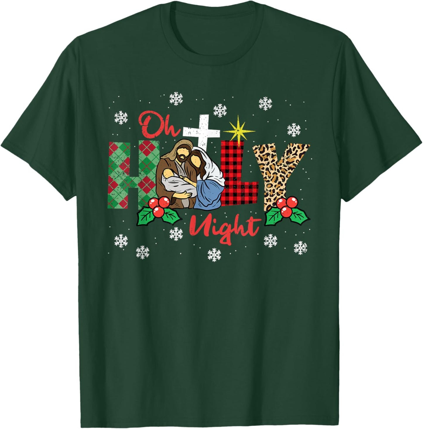 Oh Holy Night Christmas Pajama X-Mas Plaid Christian T-Shirt - T-Shirt | Forest
