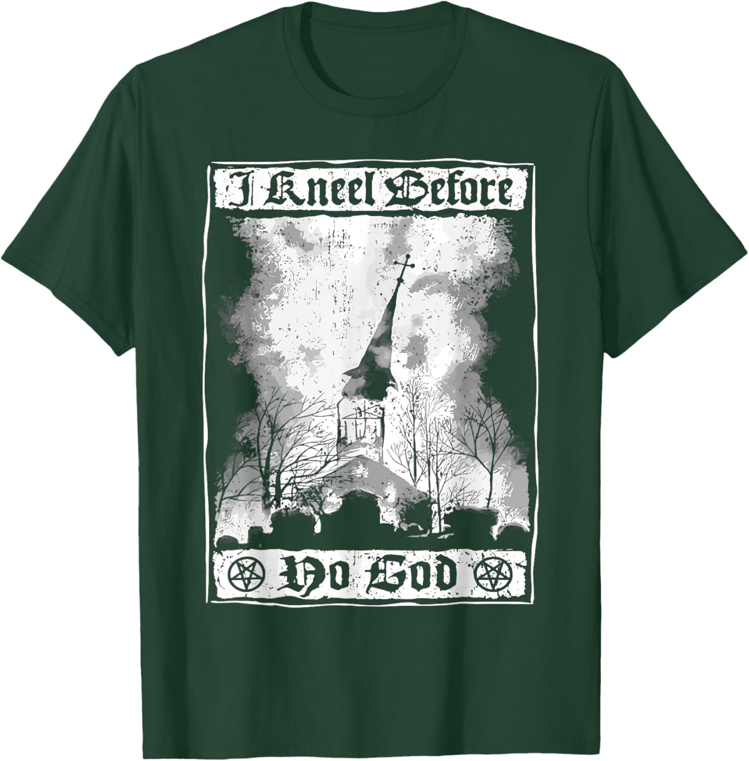 I kneel before no God Atheist Burning Church Anti Christ T-Shirt - T-Shirt | Forest