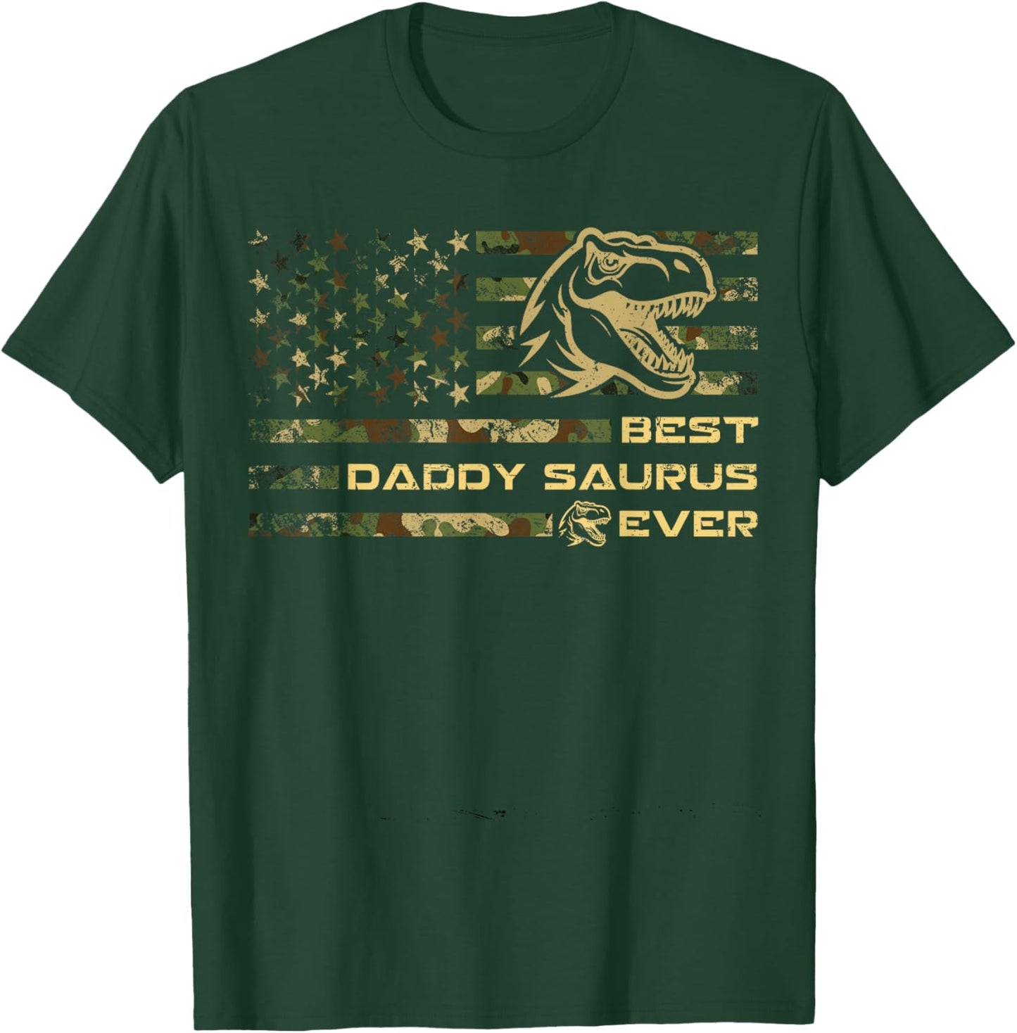 Daddysaurus T Rex Dinosaur Daddy Saurus Camo American Flag T-Shirt - T-Shirt | Forest