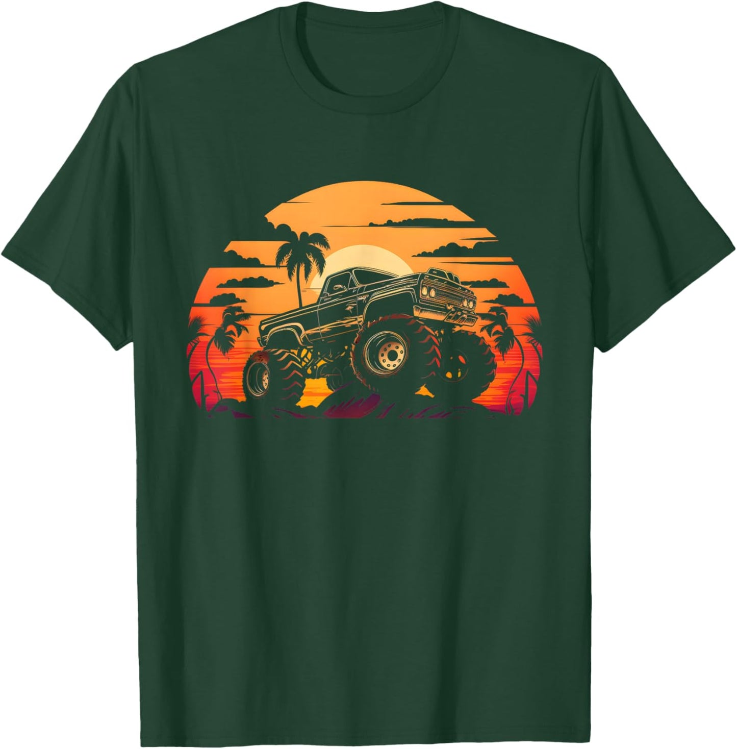 Retro Vintage Monster Truck Retro Sunset Monster Truck Boys T-Shirt - T-Shirt | Forest