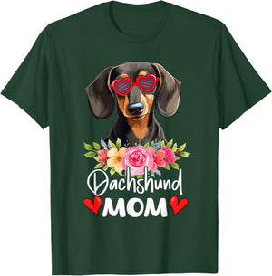 Dachshund Mom Mama Sunglasses Flower Dog Lover Owner T-Shirt - T-Shirt | Forest