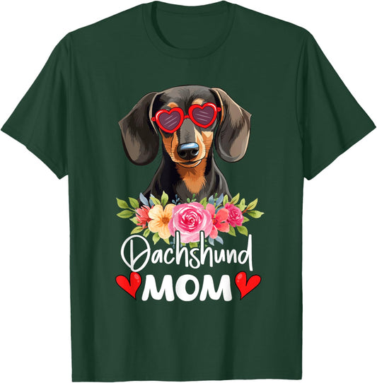Dachshund Mom Mama Sunglasses Flower Dog Lover Owner T-Shirt - T-Shirt | Forest