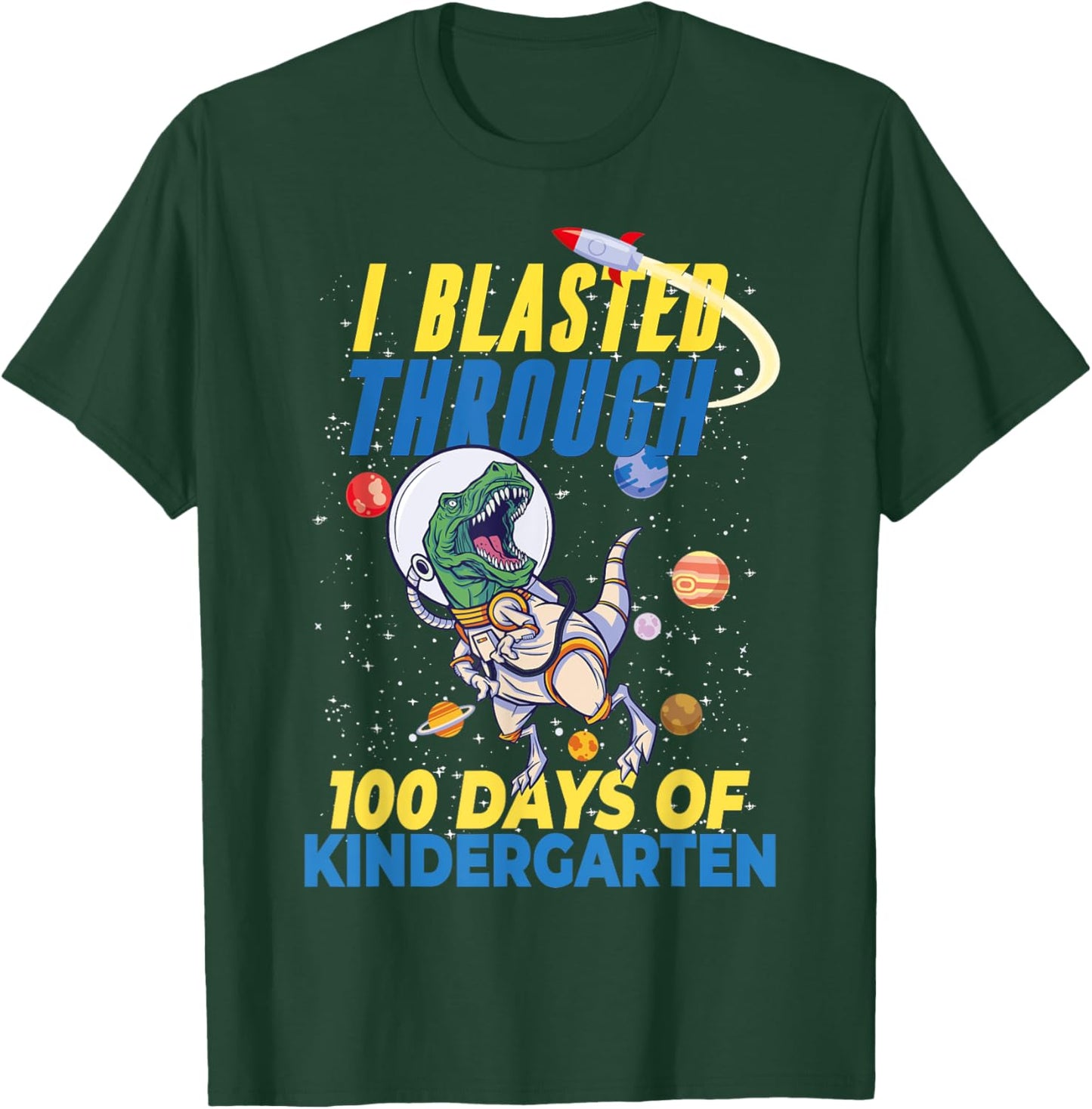 100 Days of Kindergarten Astronaut Dinosaur Kids Teachers T-Shirt - T-Shirt | Forest