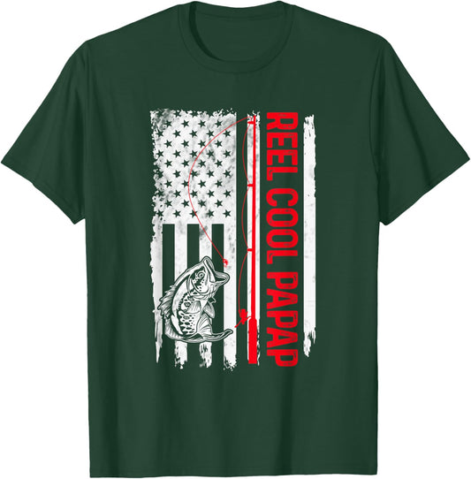 Reel Cool Papap Fishing American Flag Funny Grandpa T-Shirt - T-Shirt | Forest