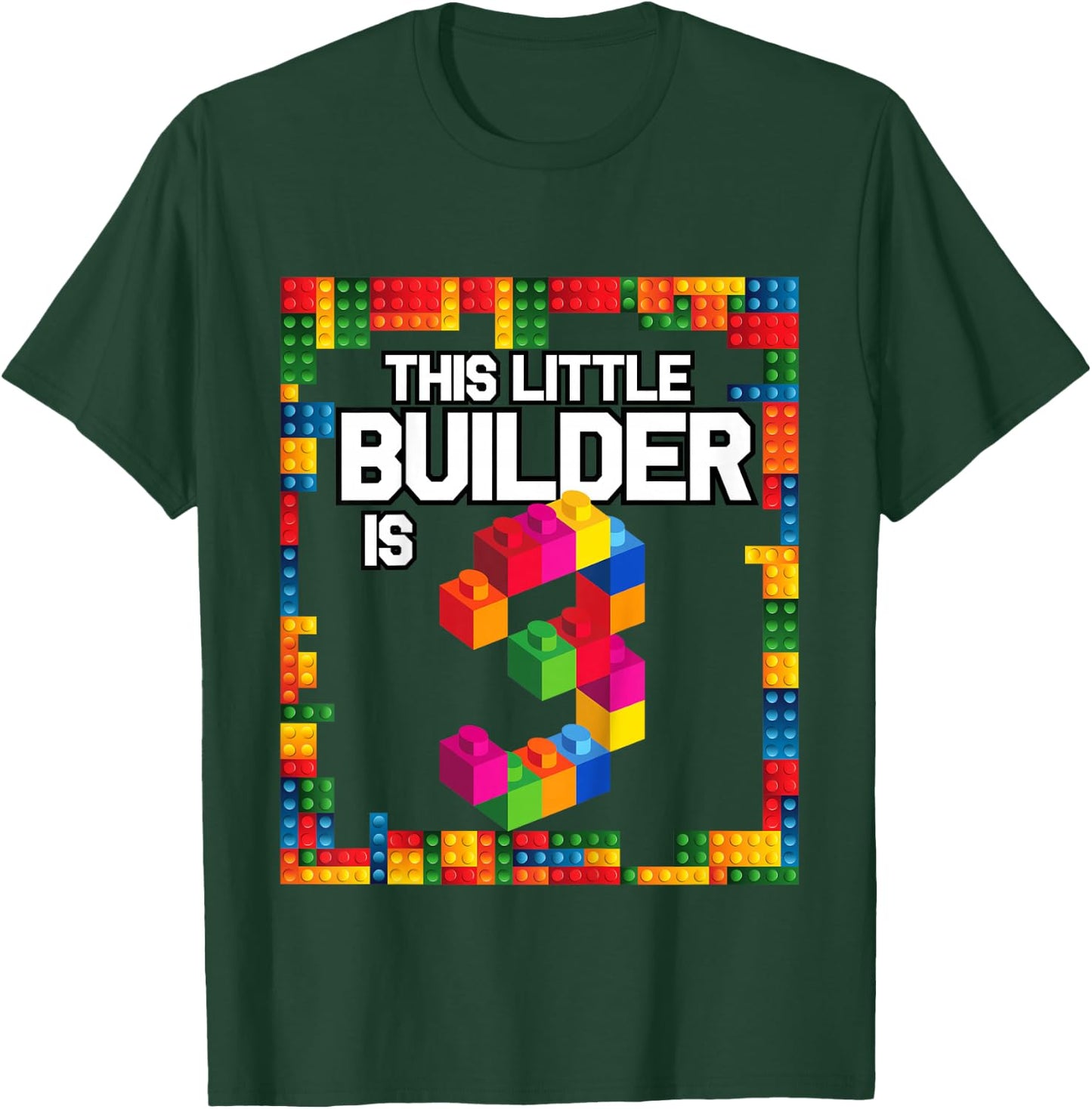 3 Year Old Building Blocks Birthday T Shirt Brick 3rd Gift T-Shirt - T-Shirt | Forest