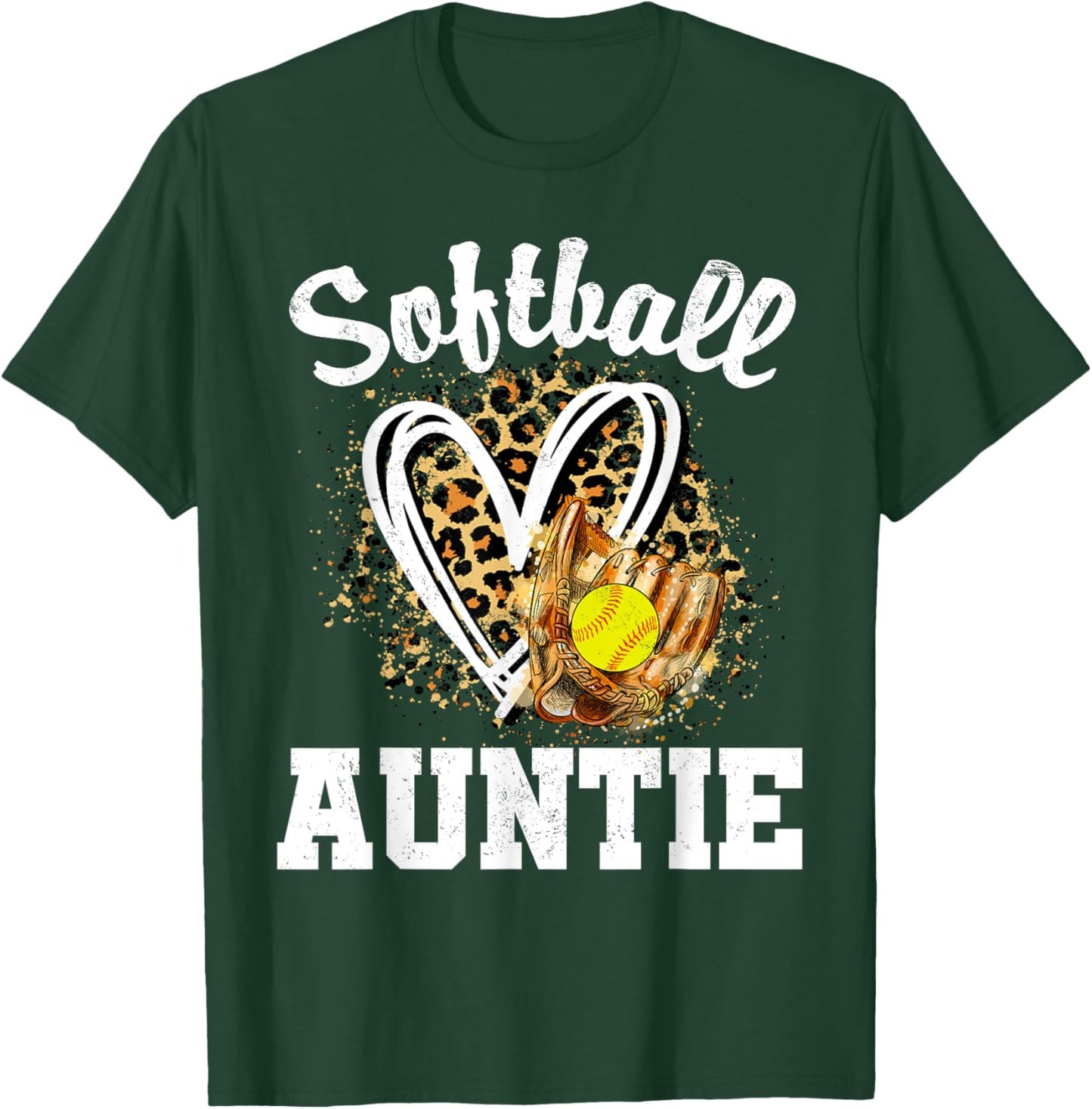 Softball Auntie Leopard Heart Matching Family T-Shirt - T-Shirt | Forest
