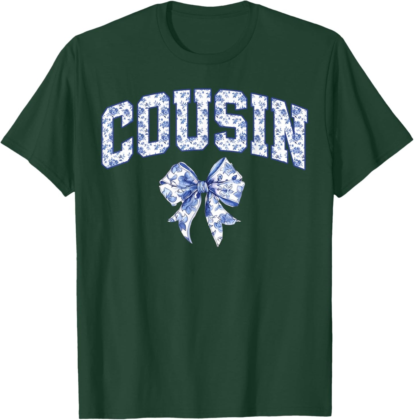 Cousin Coquette Toile Blue Bow Floral Family Matching T-Shirt - T-Shirt | Forest