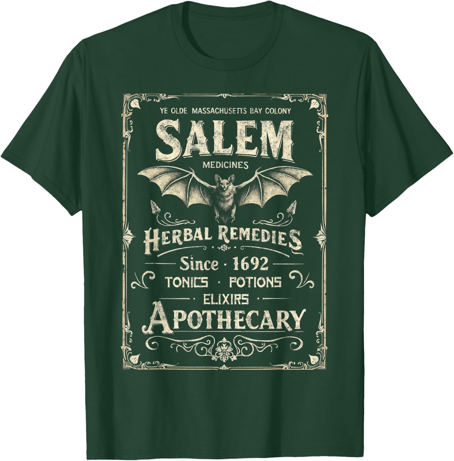 Vintage Salem 1692 Medicines Apothecary Funny Halloween T-Shirt - T-Shirt | Forest