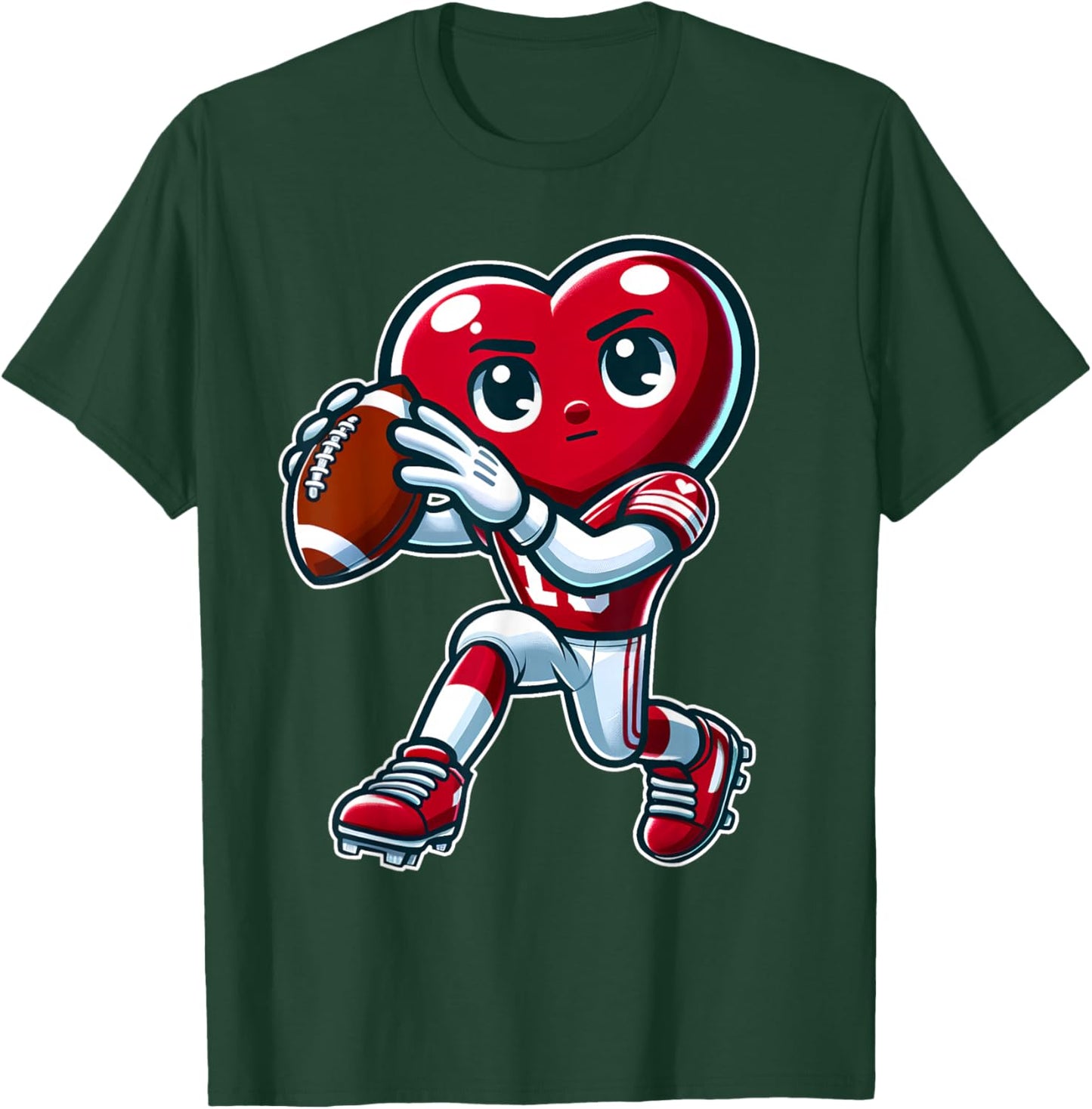Valentine's Day Heart Quarterback Football Sports T-Shirt - T-Shirt | Forest