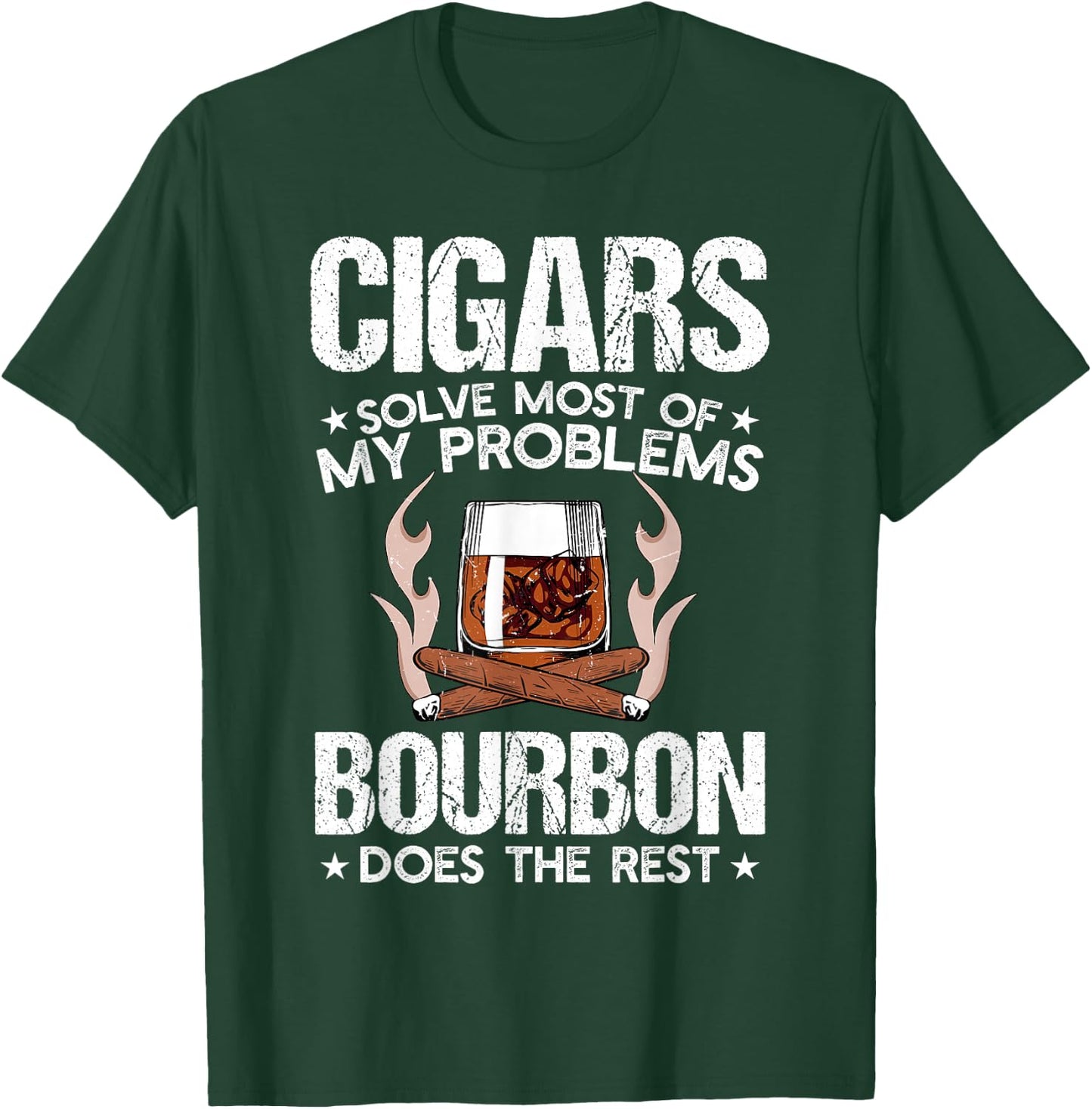 Cigars Solve Most Of My Problems Bourbon Does Rest Vintage T-Shirt - T-Shirt | Forest