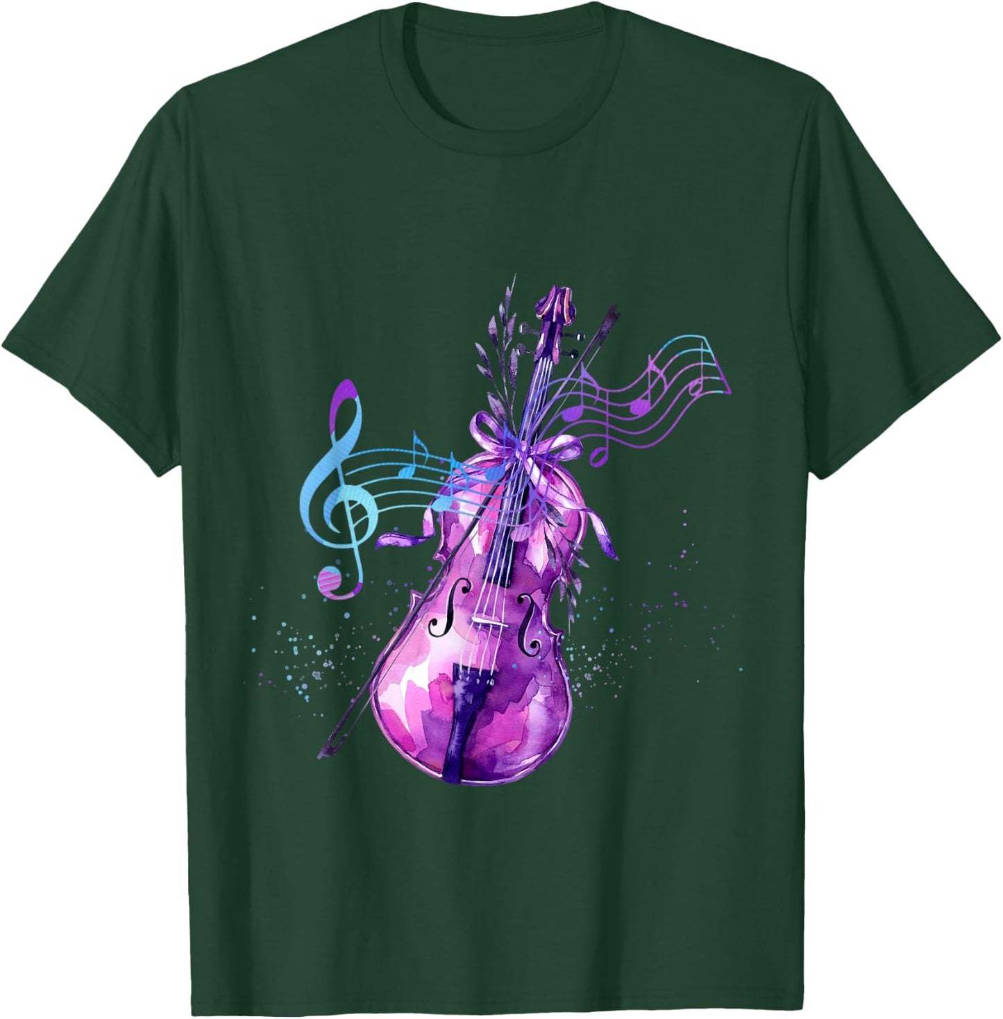 Violin Lilac Violin Watercolor Flowers T-Shirt - T-Shirt | Forest