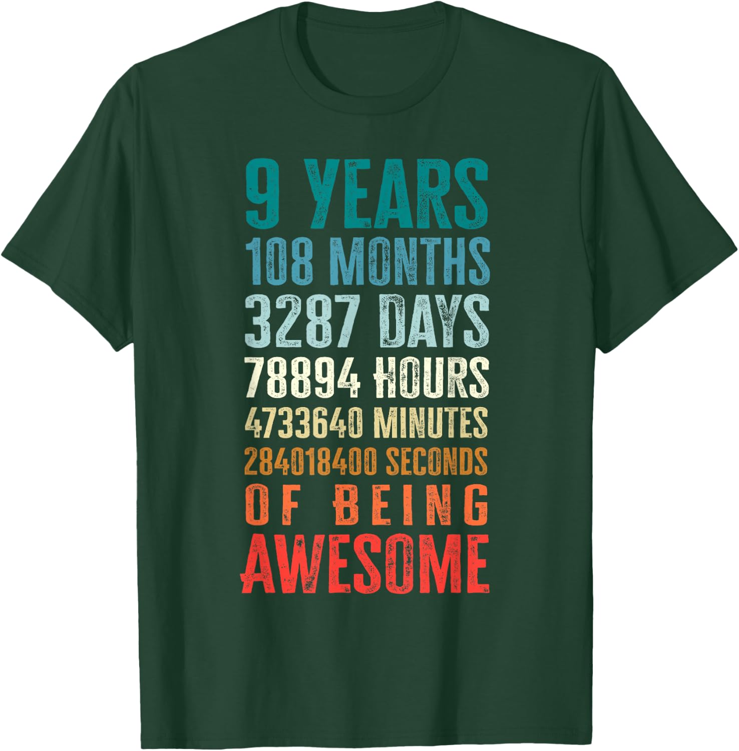 9 Years 108 Months of Being Awesome Happy 9th Birthday Gifts T-Shirt - T-Shirt | Forest