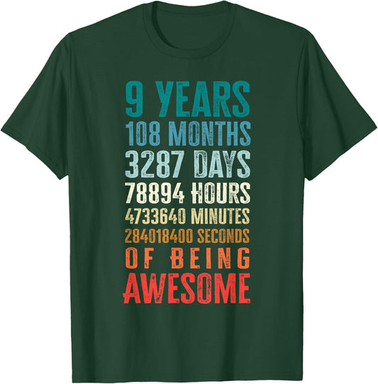 9 Years 108 Months of Being Awesome Happy 9th Birthday Gifts T-Shirt - T-Shirt | Forest