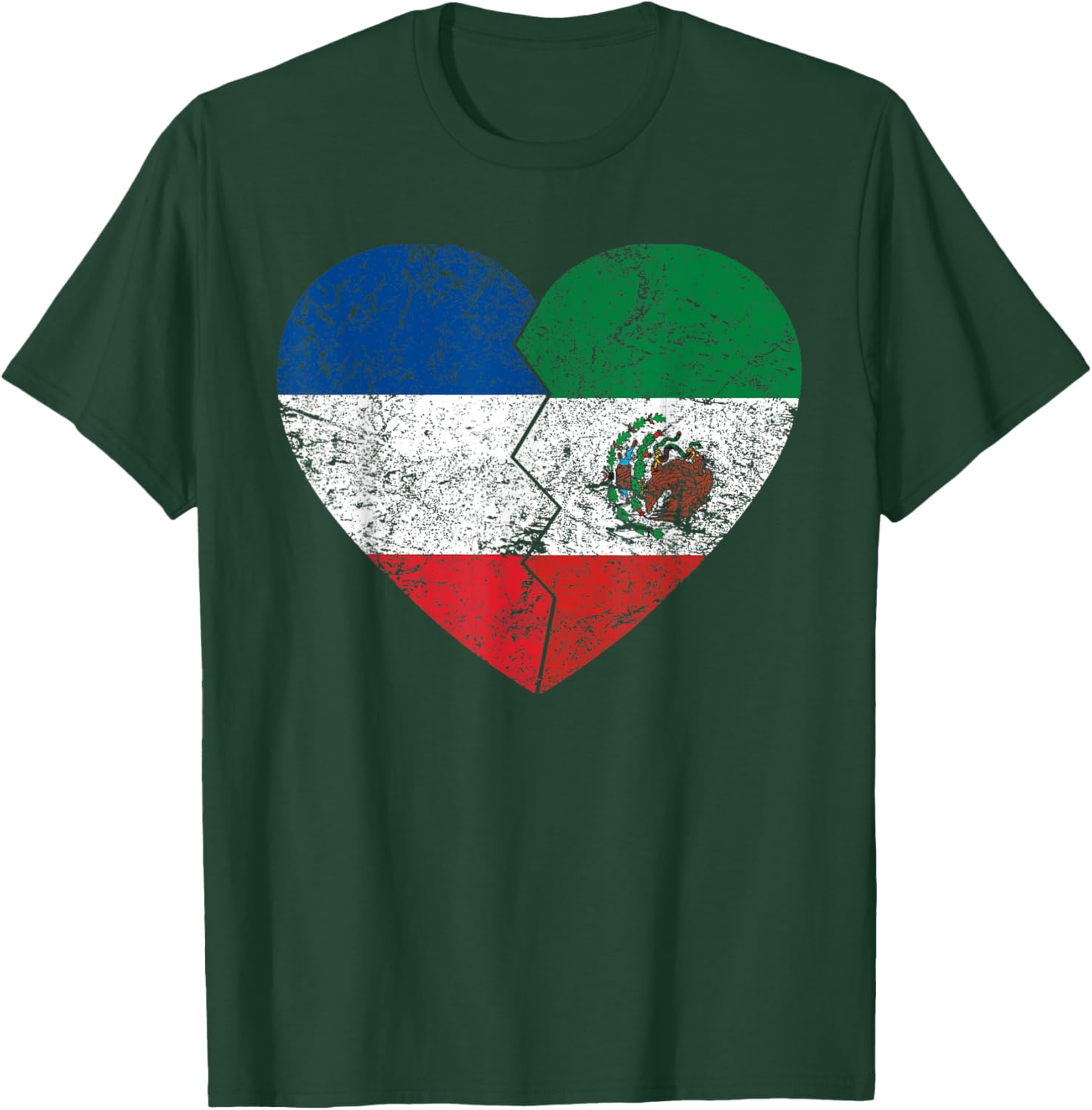Drapeau mexicain français en forme de cœur | France Mexique Roots Vintage T-Shirt - T-Shirt | Forest