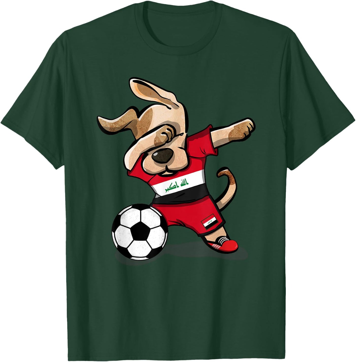 Dabbing Dog Iraq Soccer Fans Jersey Iraqi Football Lovers Men Women Girls Kids T-Shirt - T-Shirt | Forest