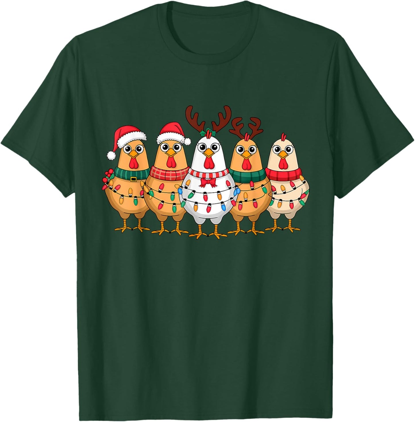 Funny Chicken Christmas Lights Farm Animal Cute Xmas Holiday T-Shirt - T-Shirt | Forest