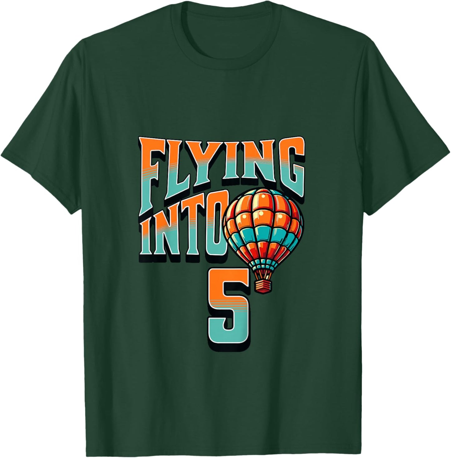 Kids Hot Air Balloon Flying Into 5 Year Old 5th Birthday Boy T-Shirt - T-Shirt | Forest