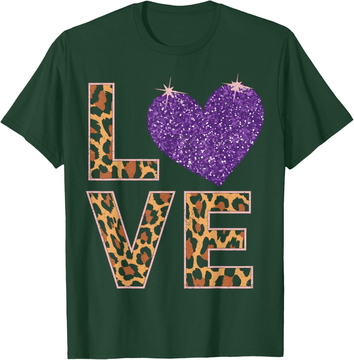 Love Leopard Purple Heart Valentine's Day Women Girls T-Shirt - T-Shirt | Forest