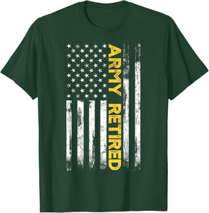 Army Retired Military Army Thin Goldline American Flag T-Shirt - T-Shirt | Forest