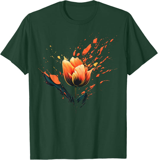 Shattered Tulip flower with Tulip petals T-Shirt - T-Shirt | Forest