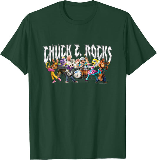 Chuck E. Cheese Chuck E. Rock Band Group Shot Chest Logo T-Shirt - T-Shirt | Forest