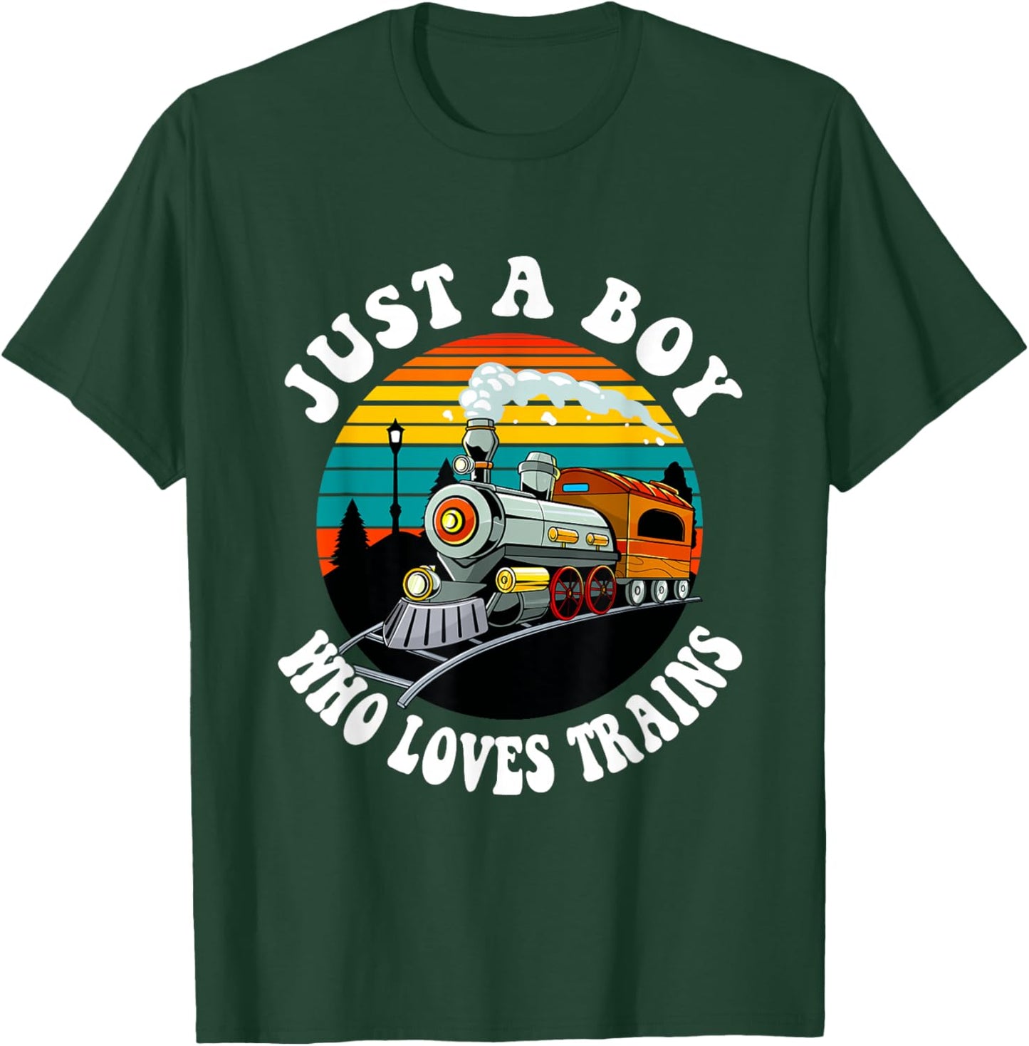 A Boy Who Loves Trains Funny Retro Vintage Train Lover Kids T-Shirt - T-Shirt | Forest