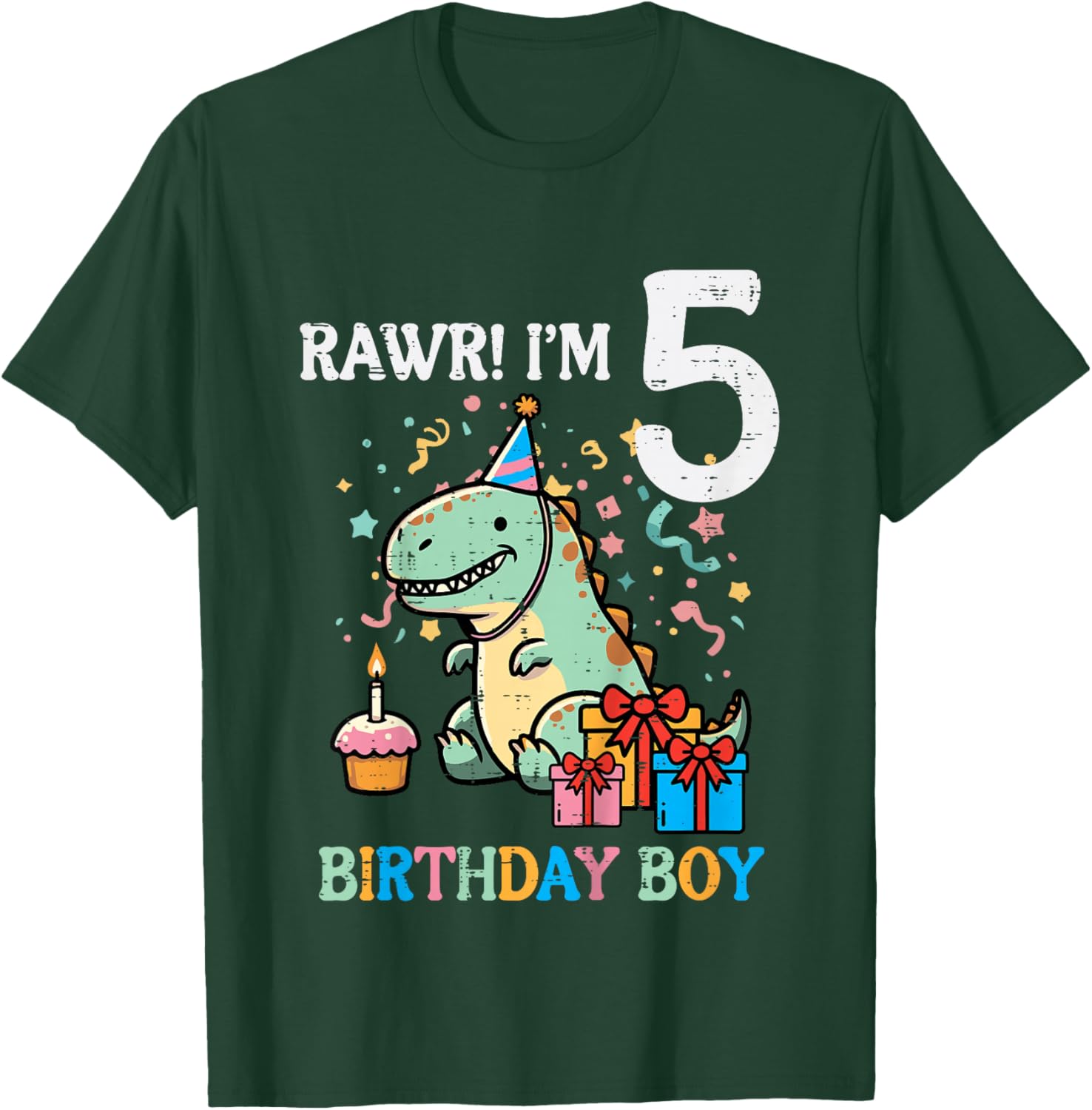 Kids Rawr Im 5 Dinosaur Birthday Boy Cute 5th Bday Trex Boys Kids T-Shirt - T-Shirt | Forest