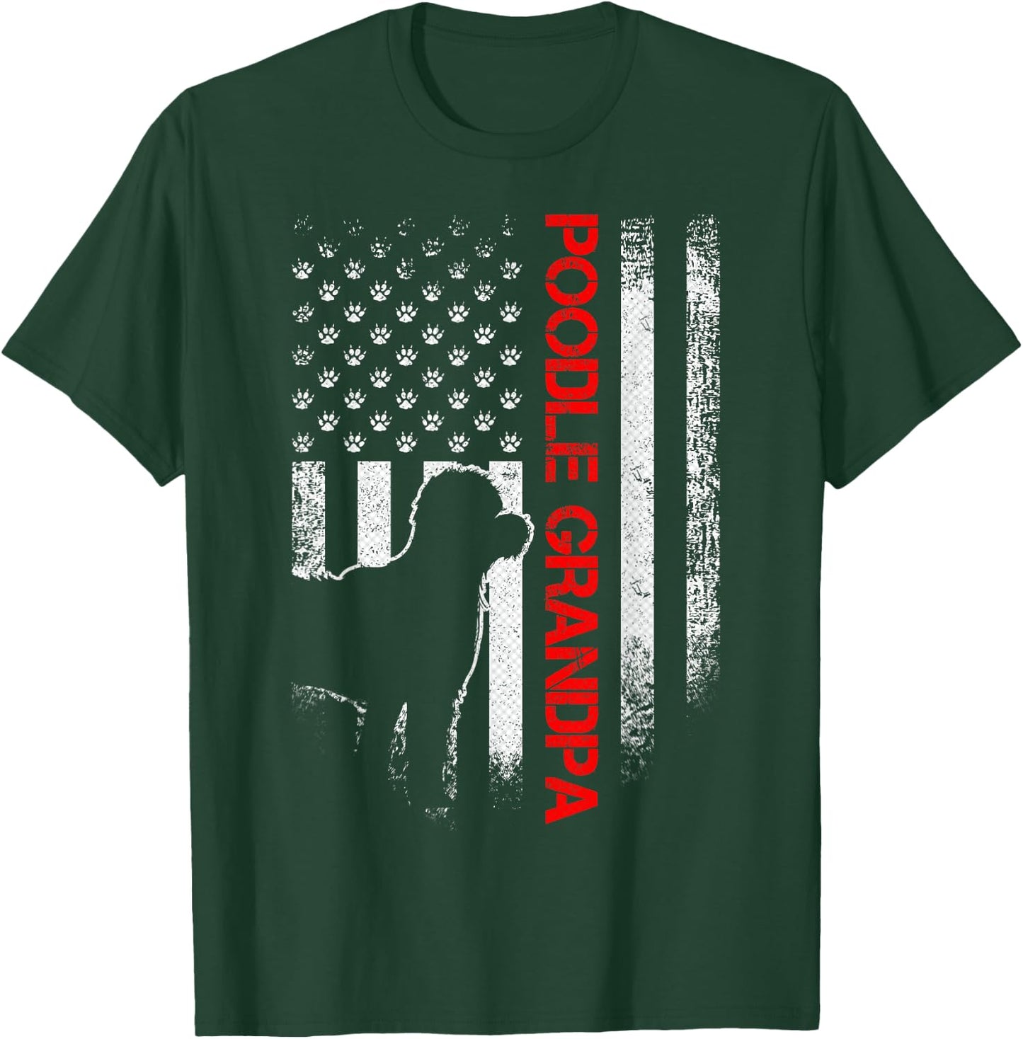 Vintage USA American Flag Proud Poodle Grandpa Silhouette Men T-Shirt - T-Shirt | Forest