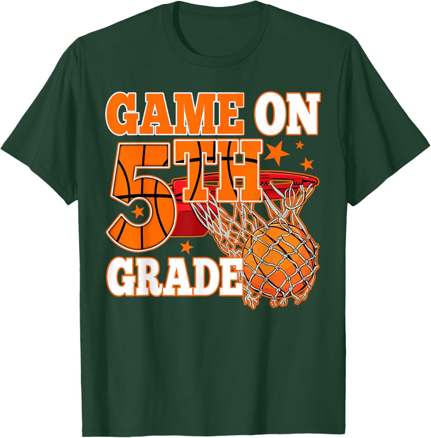 Boys Game On 5th Grade Basketball Back To School Teacher Kid T-Shirt - T-Shirt | Forest