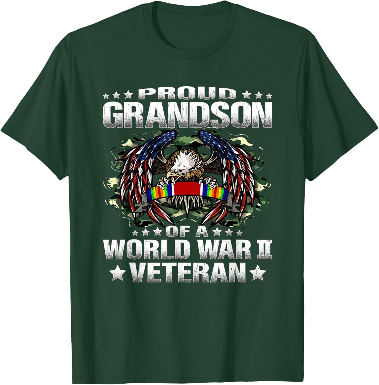 Proud Grandson Of A World War 2 Veteran Military Vets Family T-Shirt - T-Shirt | Forest