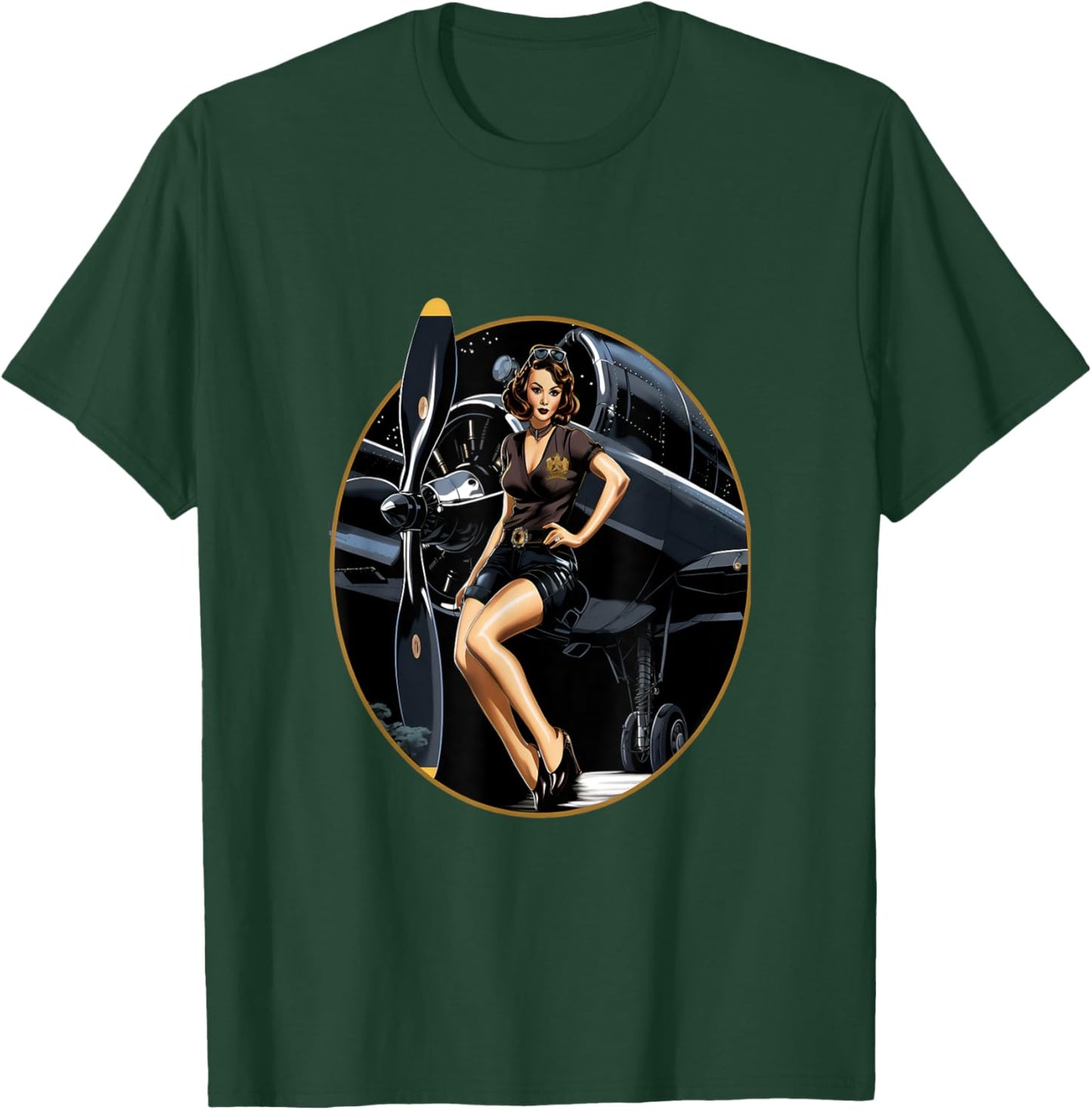 Pinup Girl Warbird Military Aircraft Aviation T-Shirt - T-Shirt | Forest