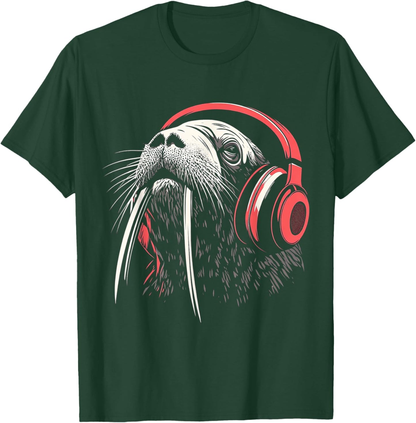 Walrus Animal Motif Music Headphone Illustration Walrus T-Shirt - T-Shirt | Forest