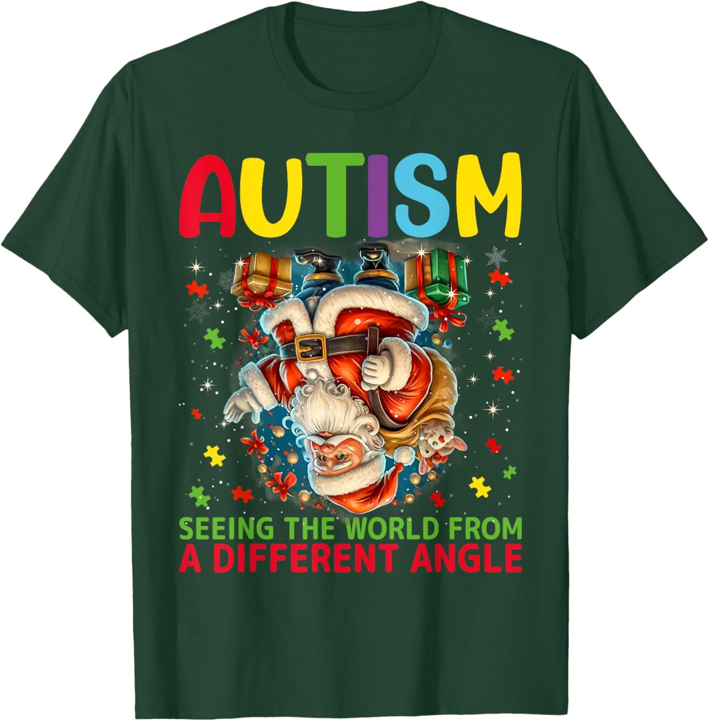 Autism Christmas Autistic Xmas Day Love Autism Awareness T-Shirt - T-Shirt | Forest