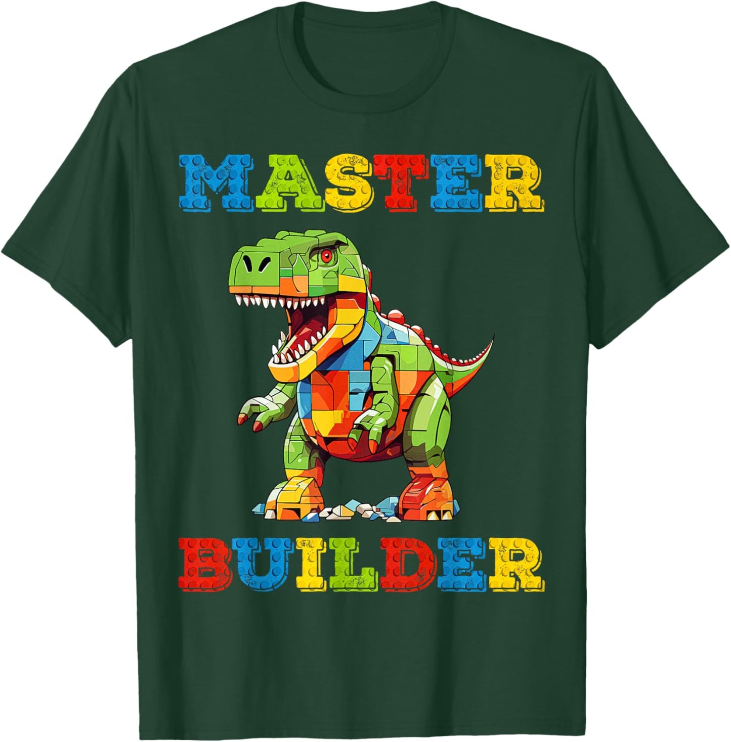 Master Builder Kids Building Blocks Toy T-Rex Dinosaur Lover T-Shirt - T-Shirt | Forest
